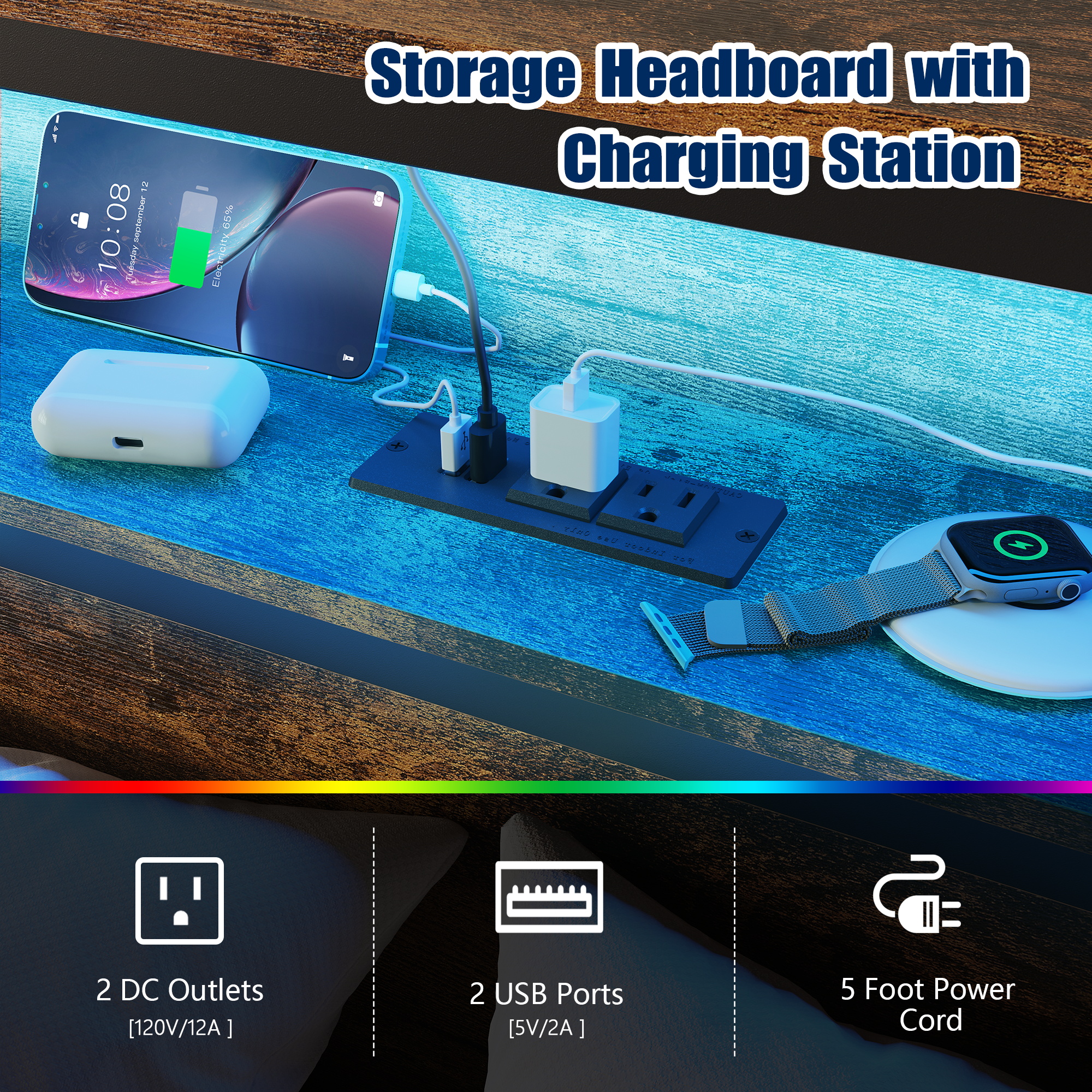 Bed Frame with LED & Socket - Image 7