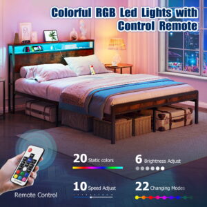 Bed Frame with LED & Socket