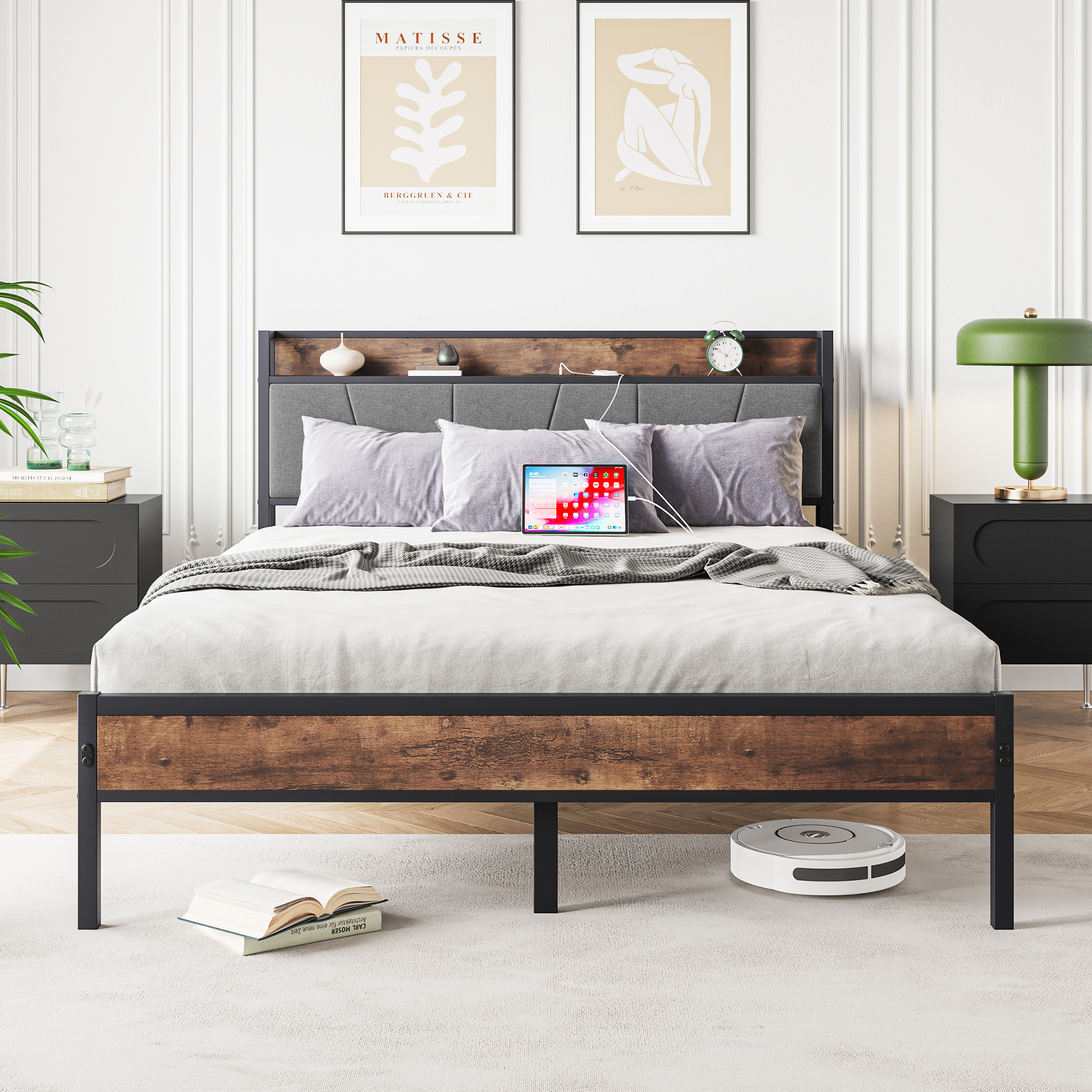 Bed Frame with USB Charger Station