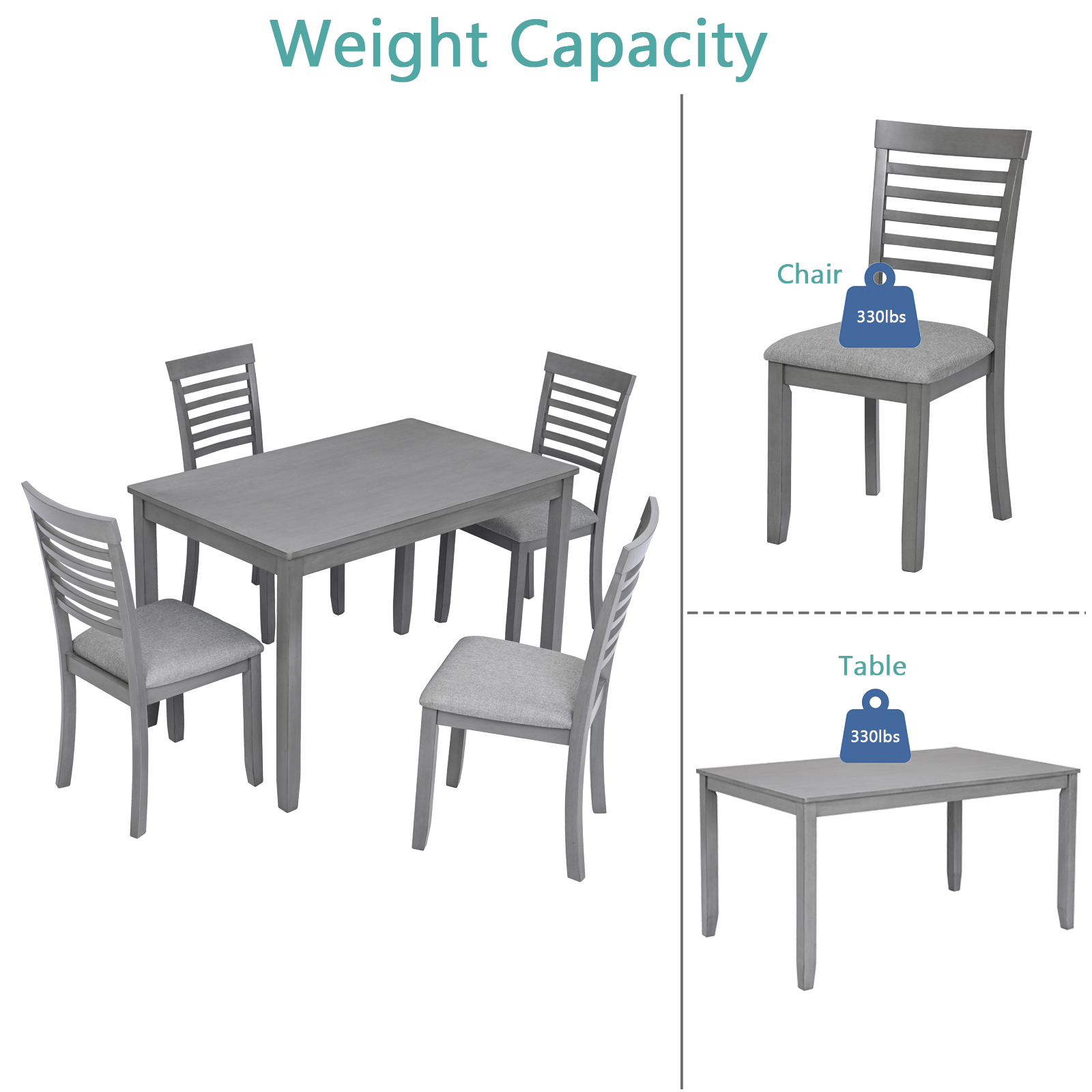 Solid Wood Dining Table Set for 4 - Image 6