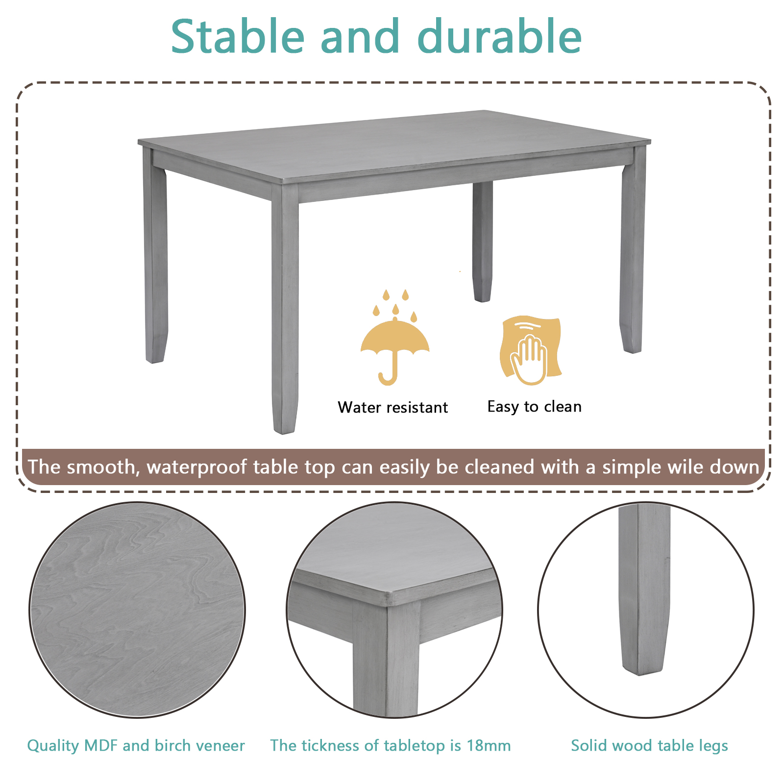 Solid Wood Dining Table Set for 4 - Image 8