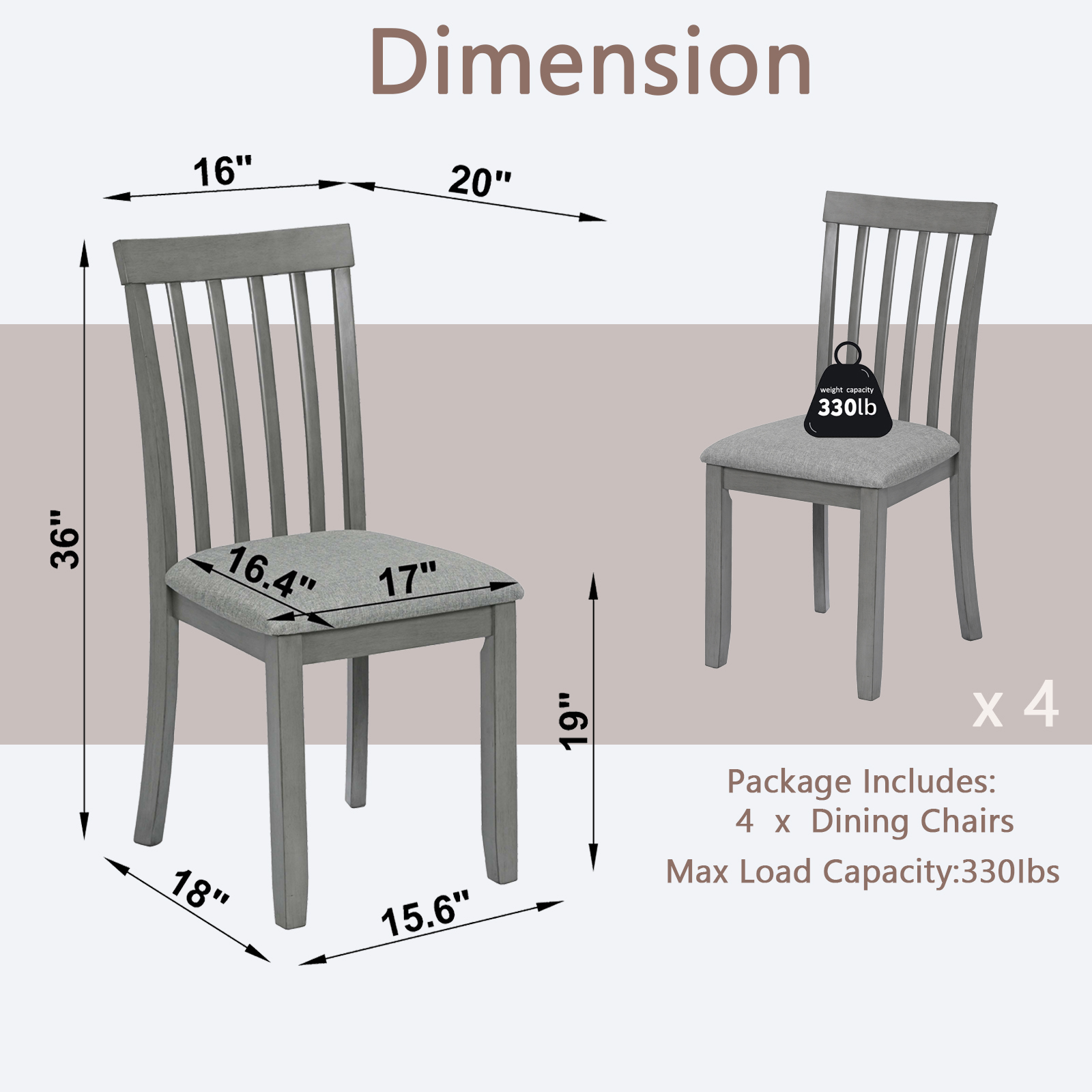 Solid Wood Dining Chairs Set of 4 - Image 8