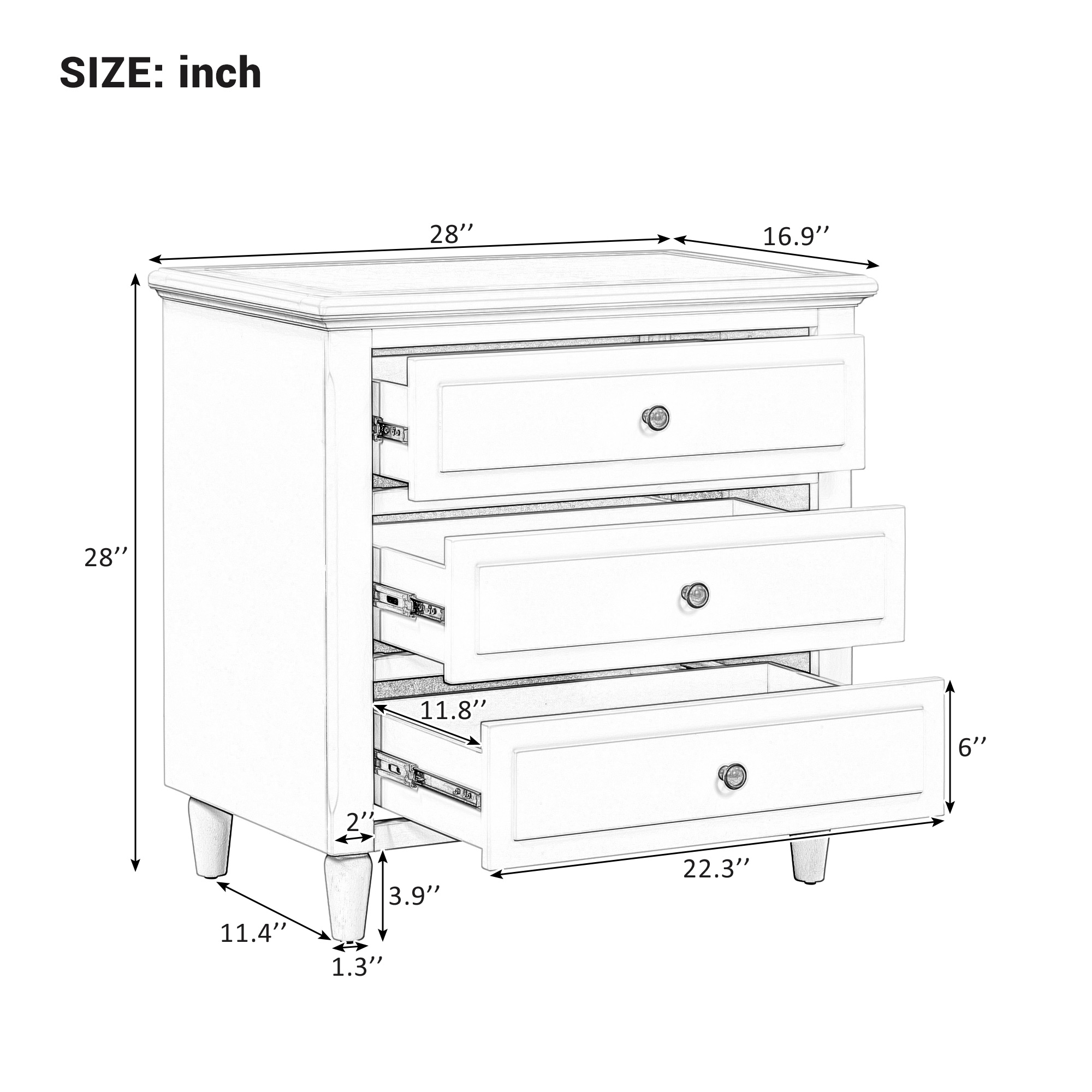 3 Drawers Nightstand - Image 6