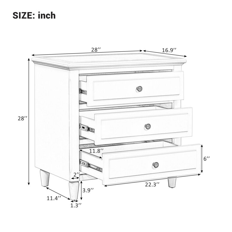 3 Drawers Nightstand - Image 5